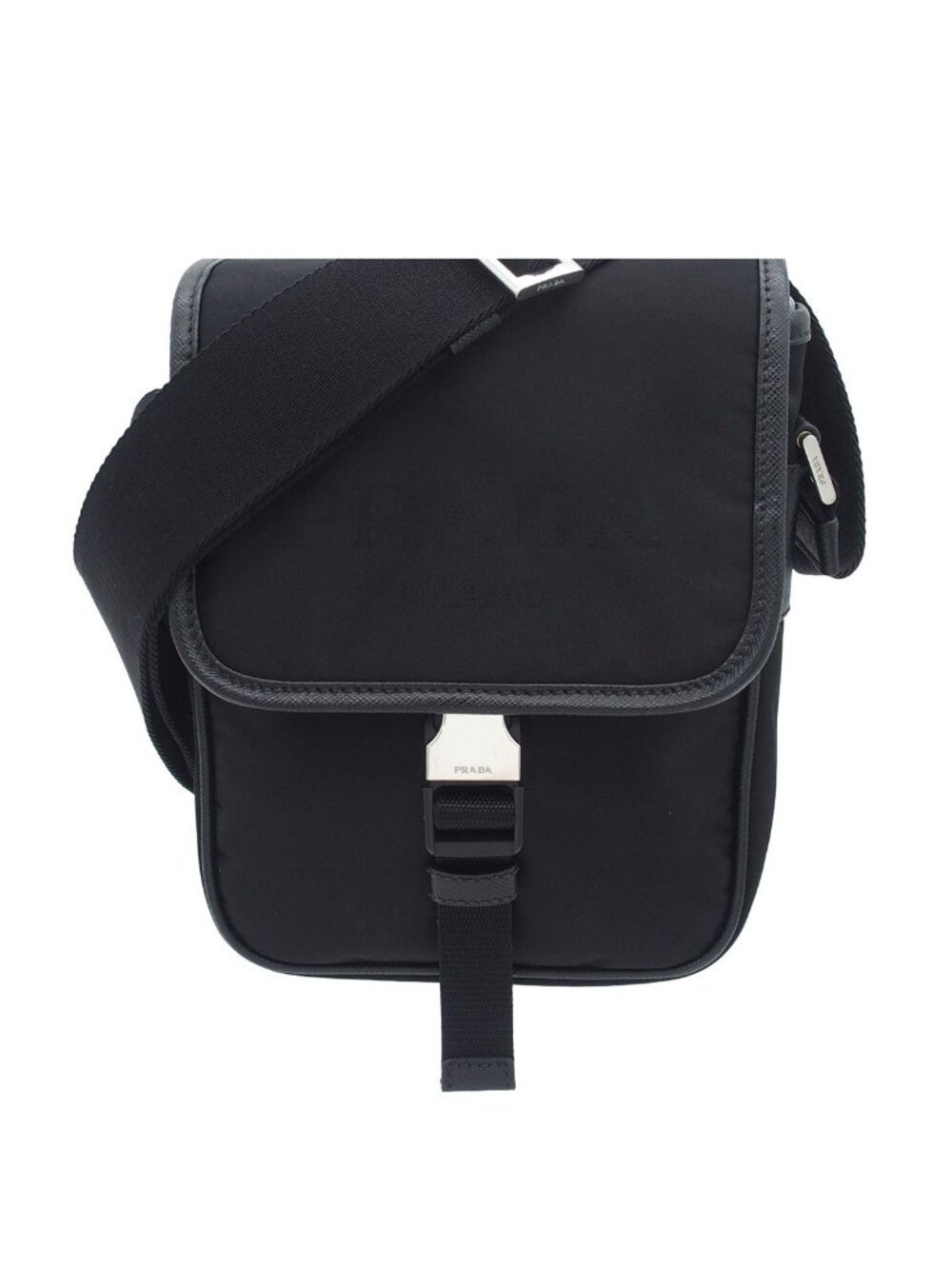 Prada Shoulder Bag Black Nylon Saffiano Logo